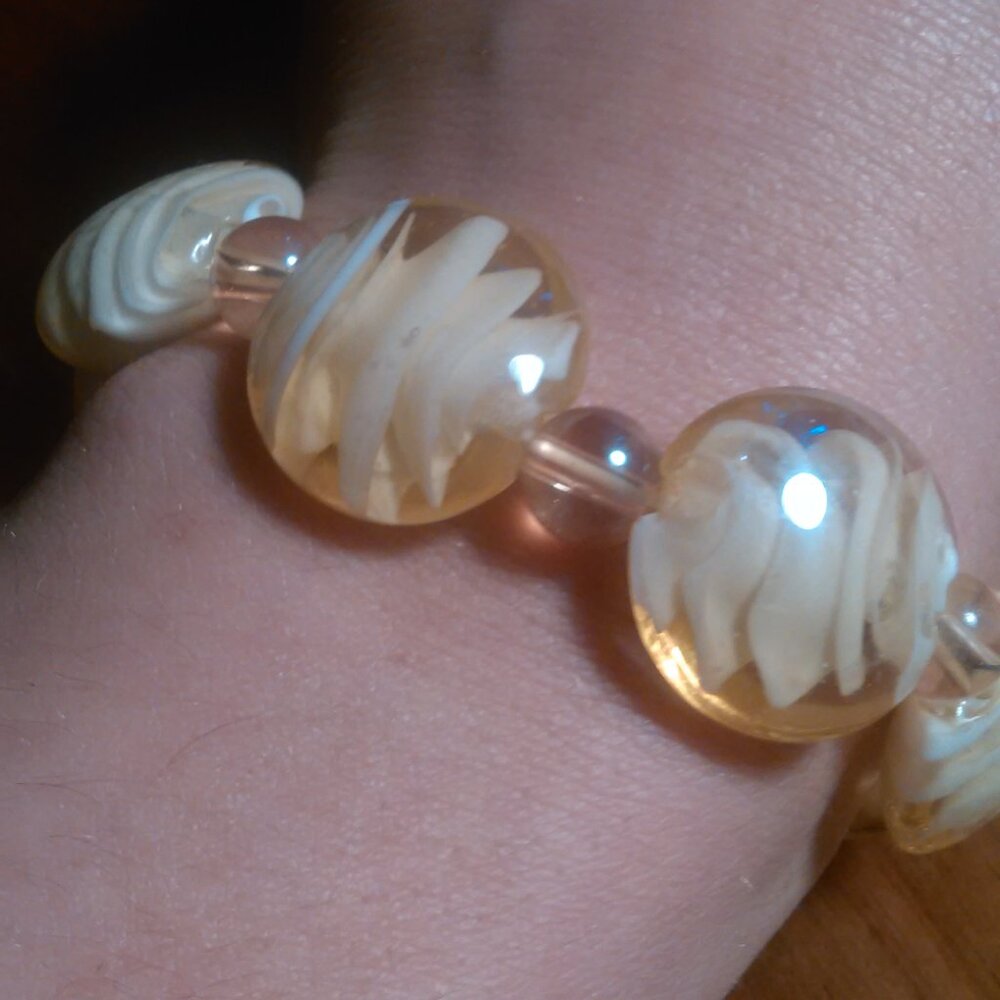 Champagne Color Murano Style Glass Beaded Stretch Bracelet